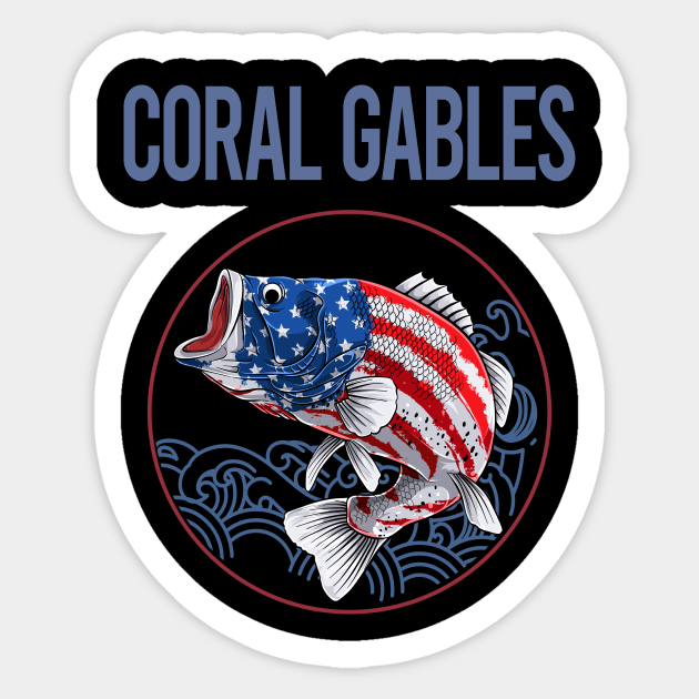 USA Flag Fish Coral Gables Coral Gables Sticker TeePublic